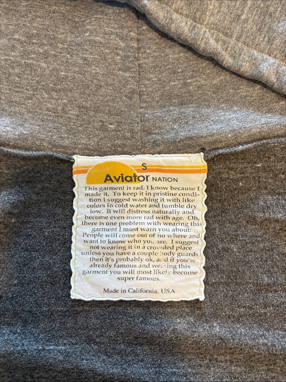 Aviator Nation Full Zip Hoodie ~ Small ~ Heathered Grey - Picture 9 of 16